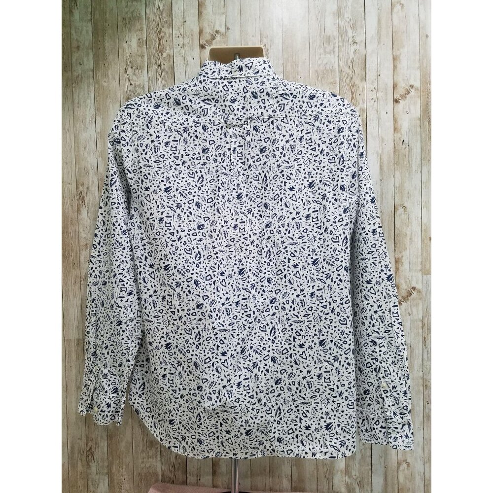 H&M Men’s White Blue Geometrical Pattern Long Sleeve Button Up Shirt Size M 159 - Picture 3 of 10